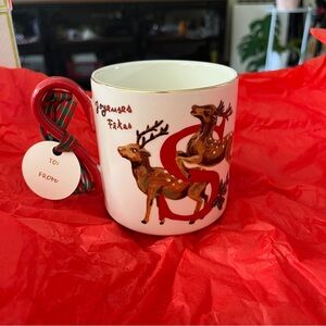 Anthropologie Nathalie Lete Stoneware Holiday Monogram Festive Reindeer Mug